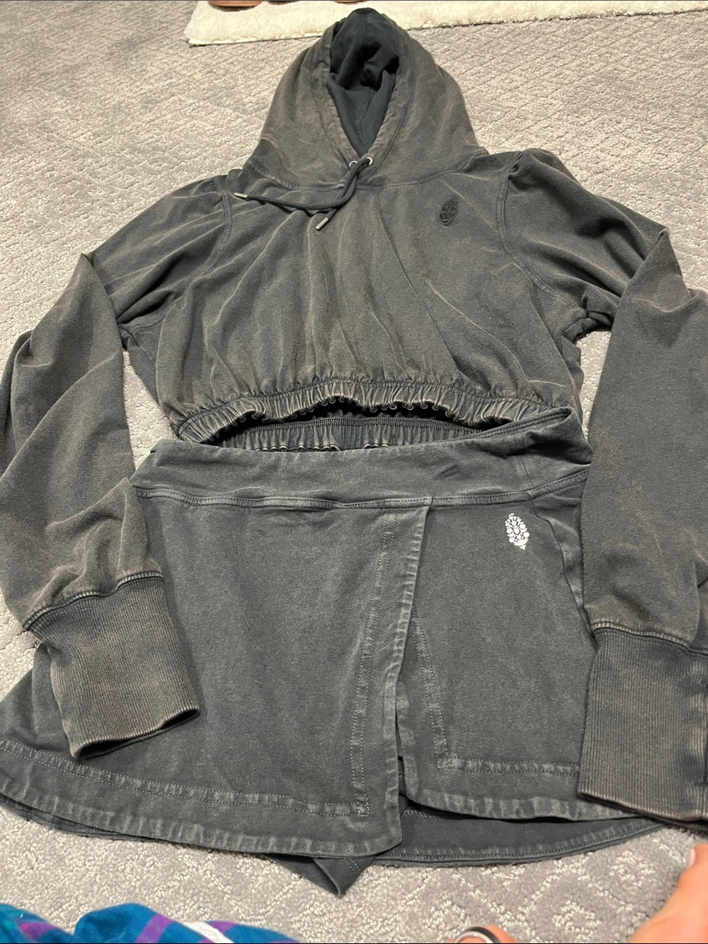 FP Movement by Free People Black Washed Athletic Skort Shorts and Sweatshirt